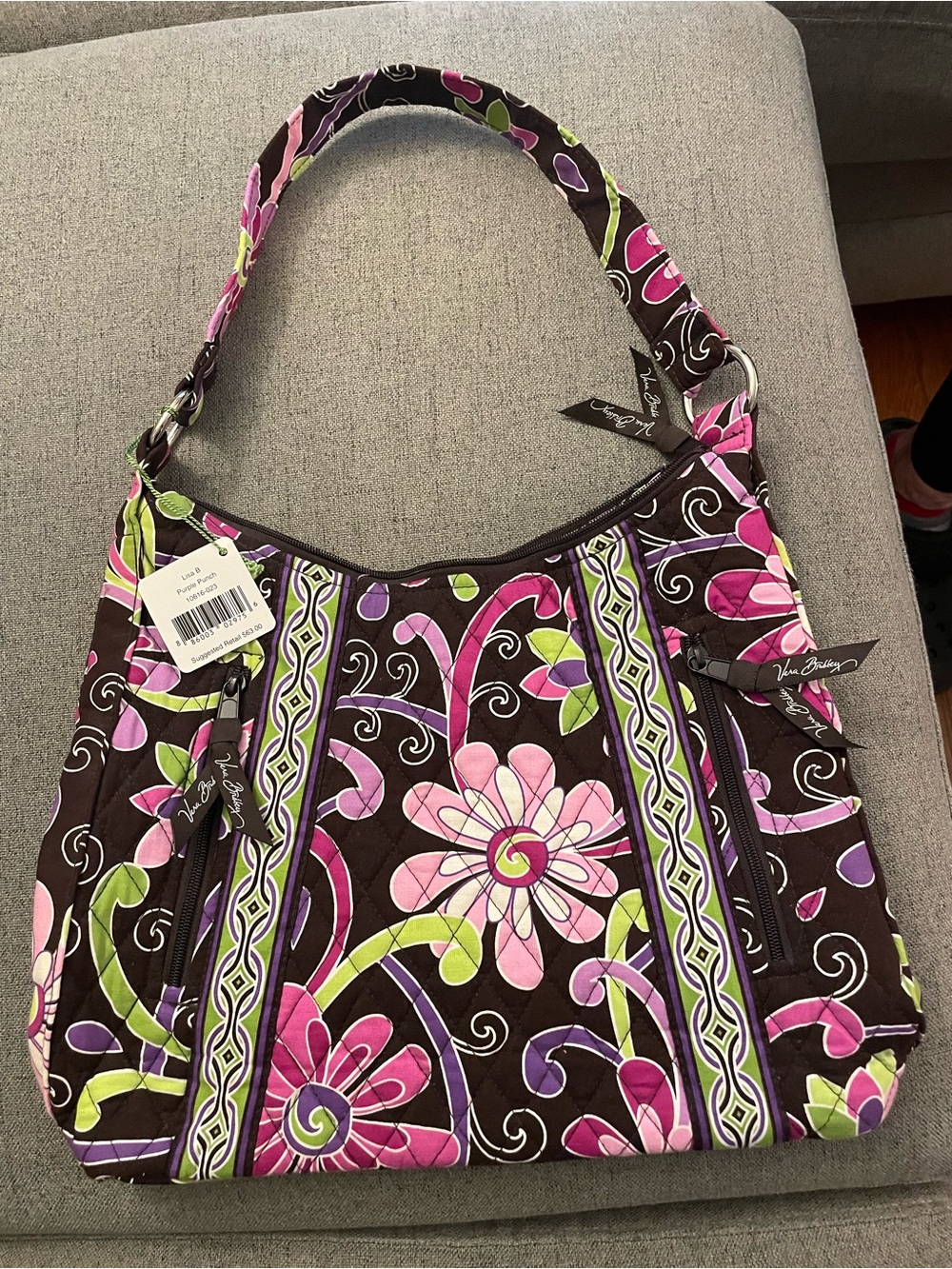 Vera Bradley Quilted Floral Shoulder Bag - Brown, Pink & Green